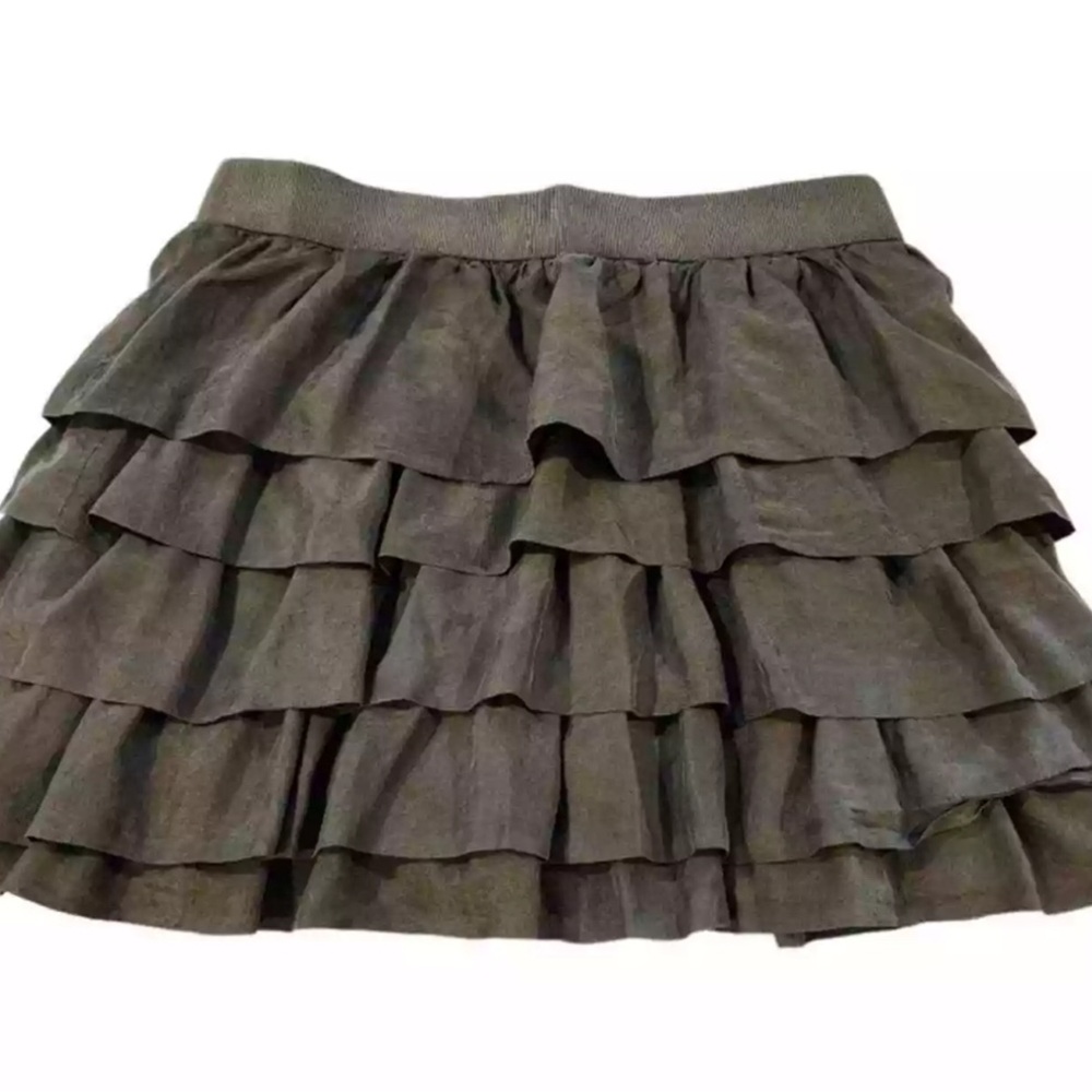 J Crew Olive Green 100% silk‎ tiered skirt, size 4 - Picture 5 of 8